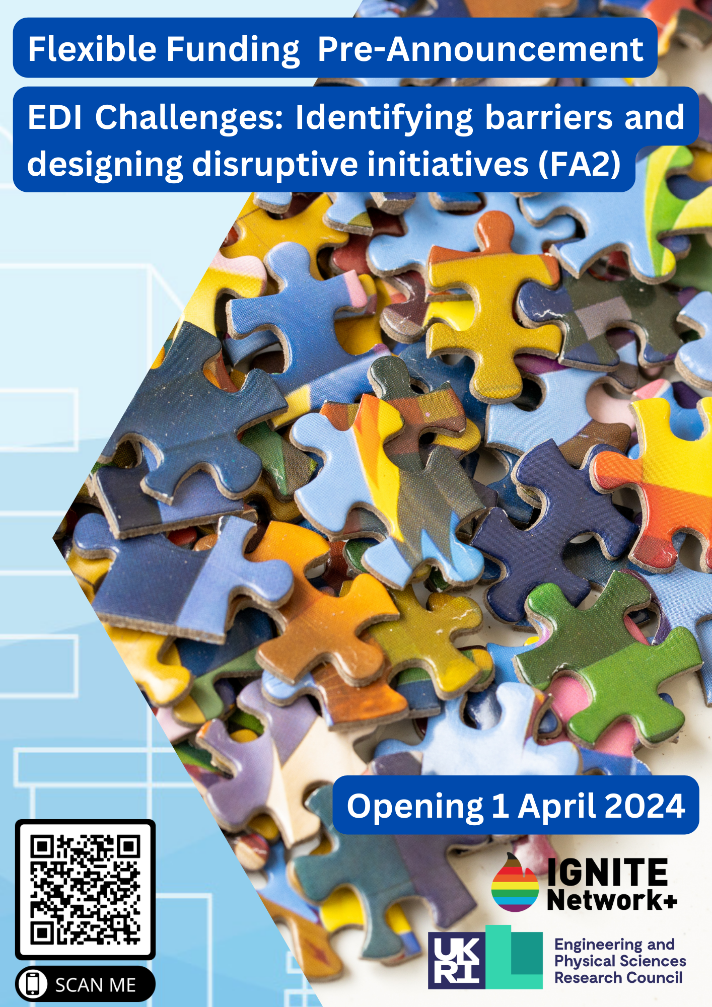 Flexible Funding Pre-Announcement EDI Challenges: Identifying barriers and designing disruptive initiatives (FA2) Opening 1 April 2024